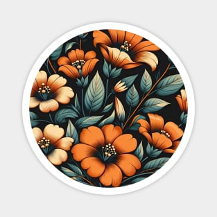 Orange Floral Illustration Magnet